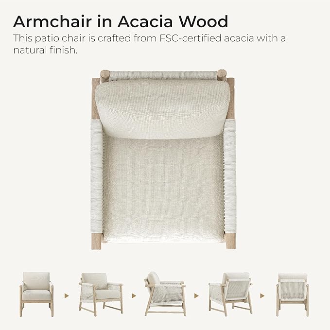 CHITA 3 Pieces Boho Patio Rattan Bistro Set, Outdoor Wicker Chairs & Side Table Set with Acacia Wood Frame(Cream)