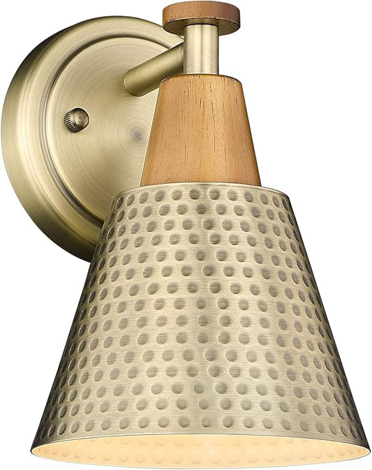 FEMILA 1-Light Vintage Wall Sconces, Antique Brass Industrial Sconces Wall Lighting, Single Bathroom Vanity Light Fixtures Wall Mount Lamp, Hammered Metal Shade,4FG59B BG