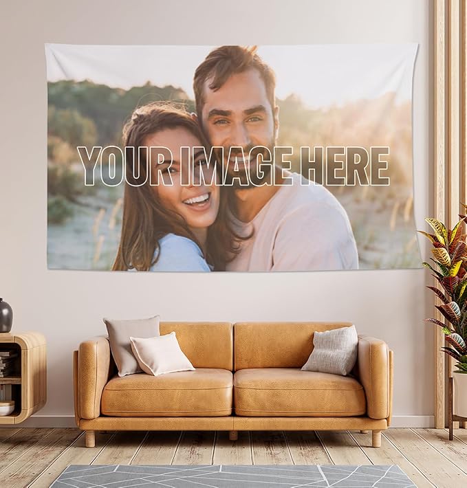 Personalized Custom Tapestry - Ships Next Business Day, Made in USA - Upload Your Own Image for a Unique Wall Hanging Backdrop, Perfect for Home & Living Room Decor, Bedroom Wall Art (50x60)