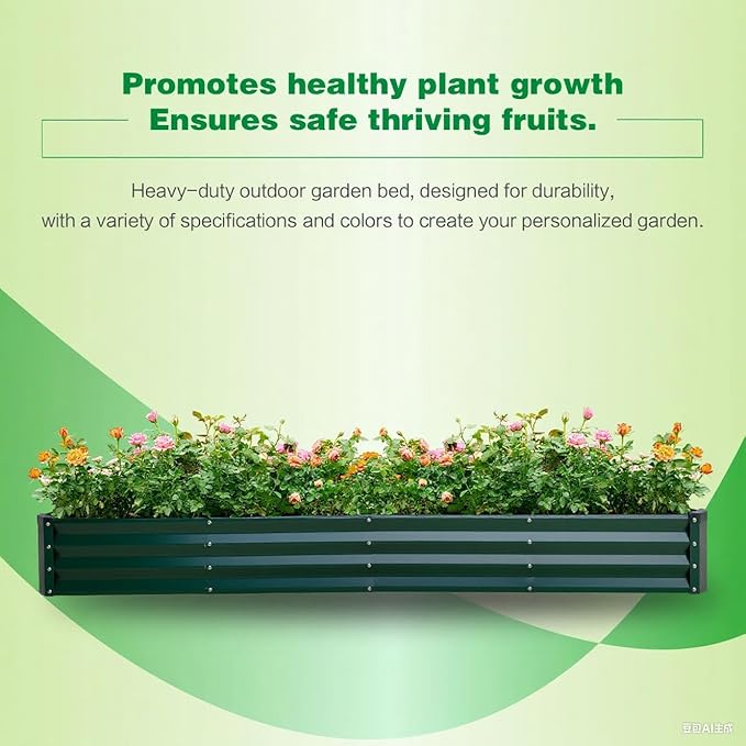 GARDMAX 8x4x1FT Galvanized Raised Garden Bed Kit, Metal Planter Boxes Outdoor with Easy Assembly, Large Garden Bed for Vegetables, Fruits, Flower, Herbs Rectangle Dark Green