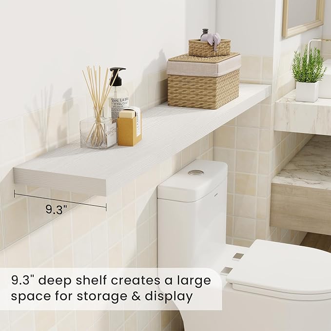 Fun Memories 55 Inch Fireplace Mantel Shelf -Long Floating Shelves, Deep Wall Mounted Farmhouse Display Shelves with Invisible Heavy Duty Metal Bracket, White, 2 Pack