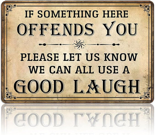 Bar Sign Man Cave Decor - Vintage Garage Metal Tin Signs for Men Funny If Something Here Offends You Poster Wall Art, Sports Bars Outdoor Accessories Decorations 8x12 Inch