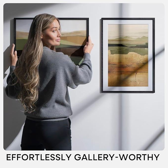 Homeforia Black Wood A1 Frame, High End Oak 23.4 x 33.1 Black Wooden Poster Frames Matted to 16.5 by 23.4 inches Photo, A1 Size Large Wood Picture Frame with Mat A2, Tempered Glass, Wall Kit, Set of 1