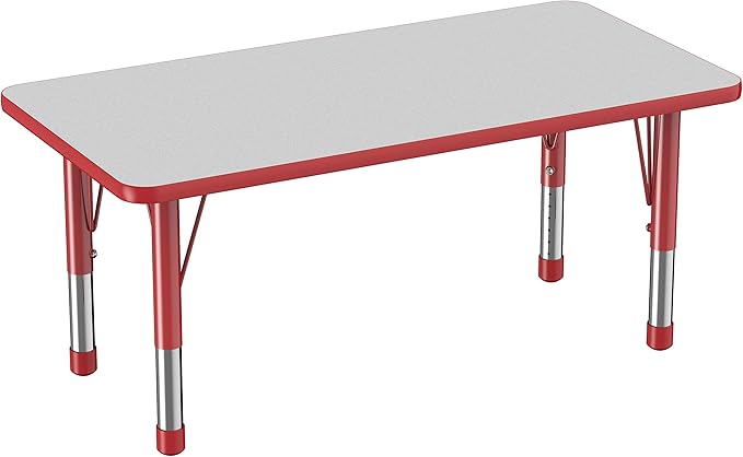 FDP Rectangle Activity School and Kids Classroom Table (24 x 48 inch), Toddler Legs, Adjustable Height 15-24 inches - Gray Top and Red Edge