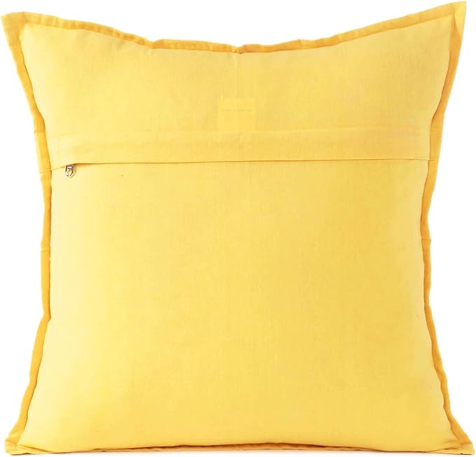 Eyes of India Embroidered Decorative Boho Throw Pillow Cover with Mirrors, Handmade Bohemian Accent Cushion Case for Sofa Couch Bedroom Living Room (Yellow, 24" x 24")