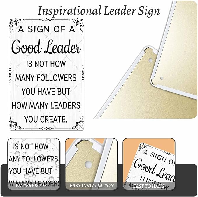 DZQUY Good Leader Metal Sign –12x8 Inches Inspirational Wall Art with Vintage Retro Design, Motivational Office & Home Decor for Living Room, Bedroom