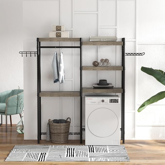 Double Row Over Washer and Dryer Storage Shelves, Laundry Room Organization and Storage, Heavy Duty Laundry Room Shelves, with Adjustable Height, 5-Tier