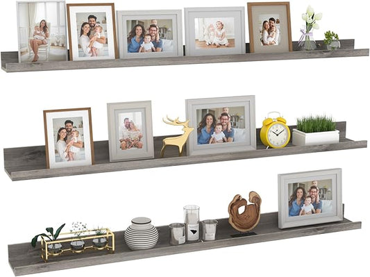 Giftgarden 47 Inch Gray Floating Shelves for Wall Mount, Grey Wood Wall Shelf Ledge for Bathroom Bedroom Living Room Kitchen Storage, Set of 3 Different Sizes