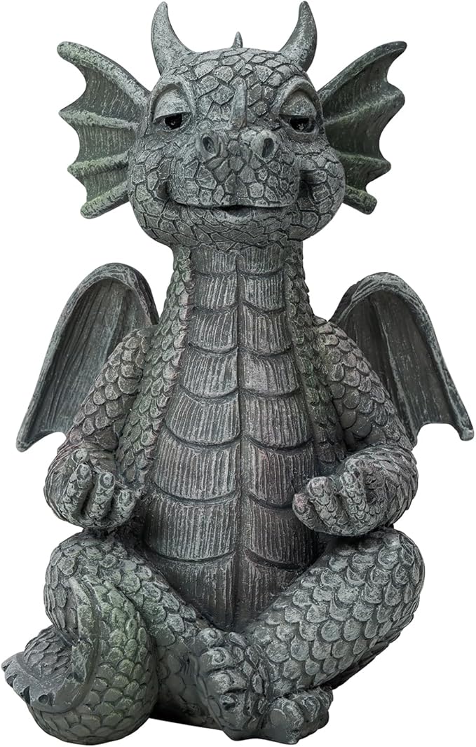 Garden Dragon Statue Decor - Meditation Dragon Sculpture Figurine Outdoor Decoration, Zen Yoga Garden Art Sculpture for Patio Lawn Yard Balcony Indoor Decor(Hands Flat)