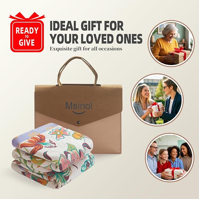 Floral Throw Blanket Pure Cotton Ultra Soft Lightweight Blanket Reversible Farmhouse Blankets Reversible Rustic Throw for Sofa Couch (60"x80",05-Butterfly and Flower)