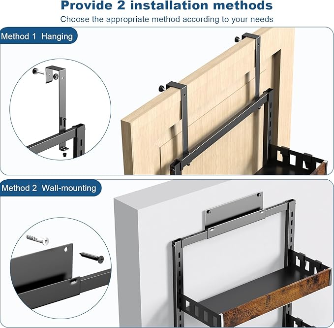bukfen Over the Door Pantry Organizer, 6-Tier Adjustable Wooden Basket Kitchen Pantry Door Organization and Storage, Heavy-Duty Metal Hanging Kitchen Spice Rack,D6.3 x W17.71 x H50.60 inch,1 Pack