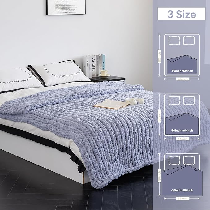 Chunky Knit Blanket - Luxury Soft Cozy 60 * 80 Throw Blanket,100% Woven Blanket Rope Knot Throw Blanket for Couch, Sofa, Home Decor, Gift - Machine Washable（Grey）