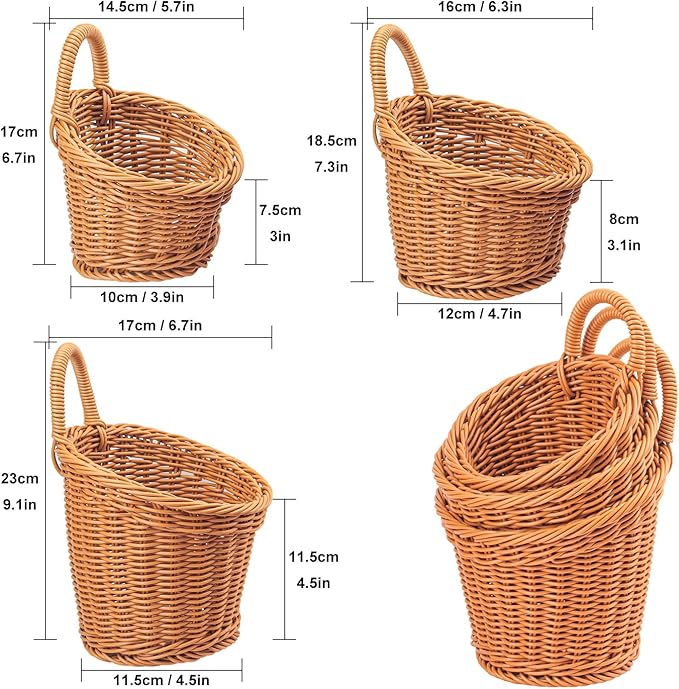 6 Pack 3 Size Woven Hanging Fruit Basket, Wall Hanging Wicker Baskets, Wall fruit Wicker Basket for Kitchen, Planter, Vegetable & Fruit, Boho Home Decor