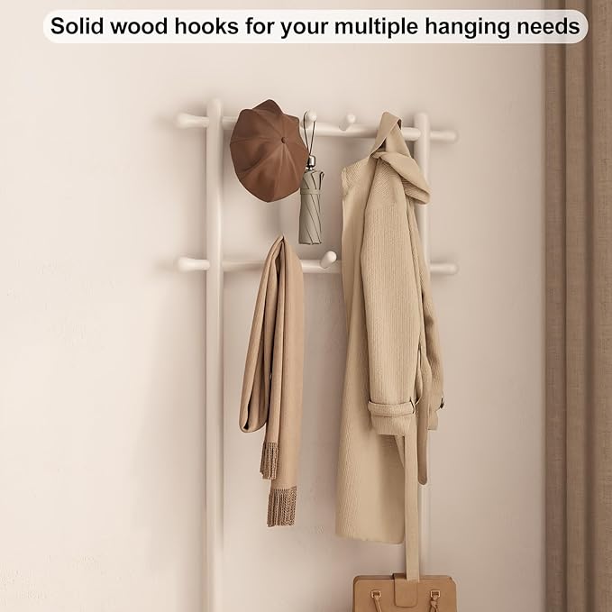 Coat Rack with Shoe Storage, Narrow Wooden Hall Tree with Bench, 11 Hooks and 2-Tier Storage Shelves, 3-in-1, Entryway Bench with Coat Rack (23.6"-Deep White)