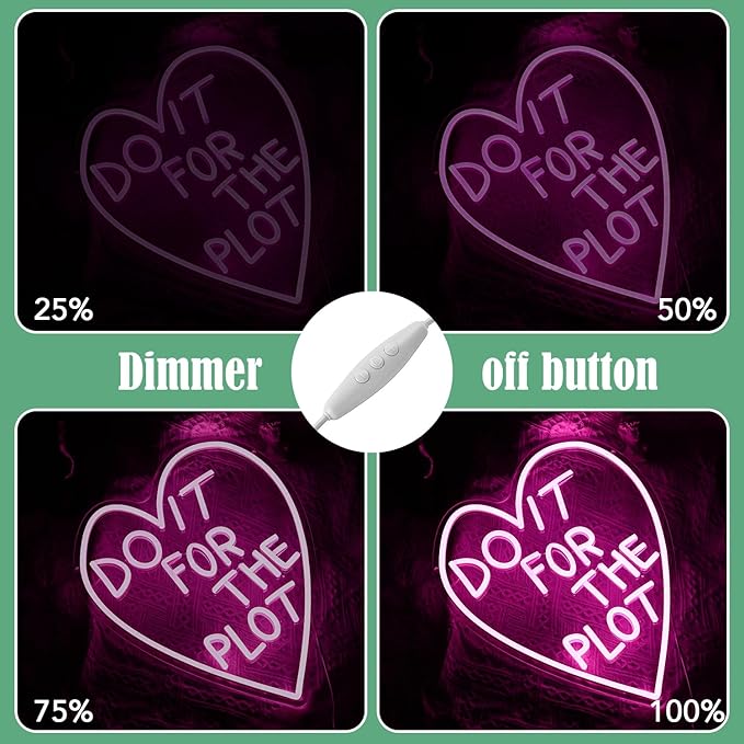 Do It For The Plot Neon Sign Dimmable Pink Words Neon Light for Wall Decor USB Led Heart Neon Light Sign for Bedroom Living Room Wedding Party Bar Neon Sign