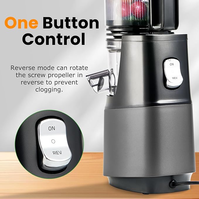 Cold Press Juicer,Slow Masticating Juicer Machines with 5.3" Large Feed Chute for Most Fruits and Vegetables,Easy to Clean Lemon Orange Juicer with 250W Motor and High Juice Yield,Deep Grey