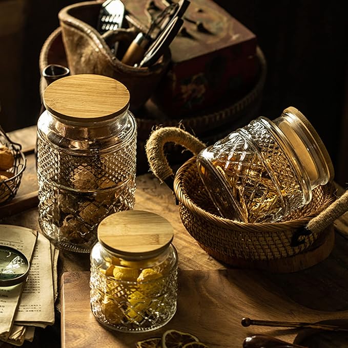 Glass Storage Jar, 38 FL OZ, Food Canisters with Bamboo Lid, Kitchen Containers Decorative Airtight Glass Jars For Cereal Nuts Snack Candy Cookies Coffee Tea