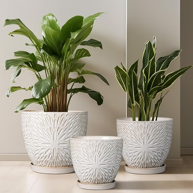 G EPGardening 6 Inch Plant Pot for Indoor Plants Outdoor Round Ceramic Planter Decorative Flower Pot with Drainage Hole and Saucer White