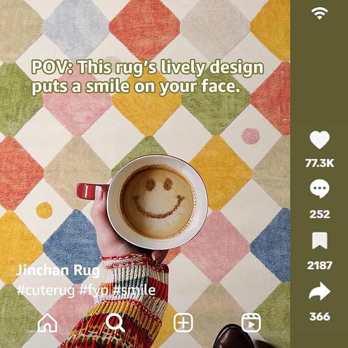 jinchan Round Rug 4ft Kids Washable Rug Indoor Floor Cover Non-Slip Soft Modern Elementary School Classroom Colorful Diamond Carpet for Nursery Daycare Bedroom Playroom Living Room Circus on Cream