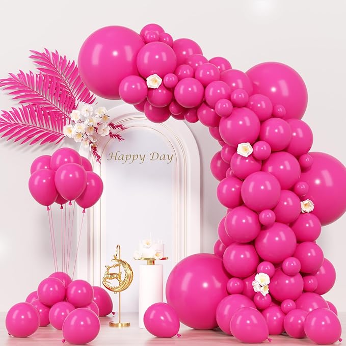130pcs Hot Pink Balloons Different Sizes 18" 12" 10" 5" Dark Pink Balloons for Birthday Graduation Baby Shower Wedding Anniversary Princess Theme Party Valentine's Day Decorations