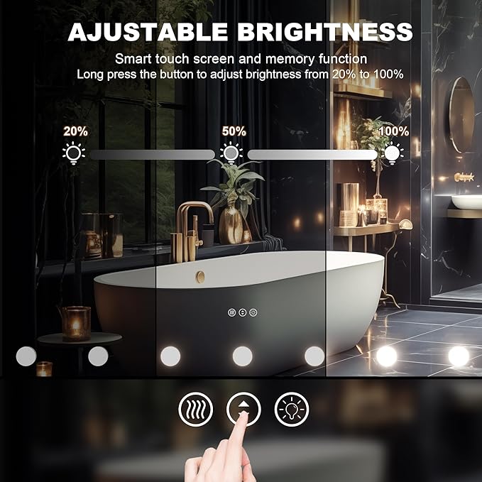 Hasipu LED Bathroom Mirror with Lights, 59" x 28" Hollywood Wall-Mounted Bathroom Mirror with 24 Dimmable Bulbs, 3 Colors Modes, Touch Control, Anti-Fog, Memory Function, Shatter-Proof, ETL Listed