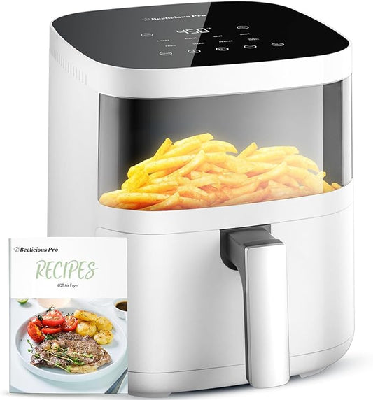 Air Fryer, Beelicious 8-in-1 Smart Compact 4QT Air Fryers, with Viewing Window, Shake Reminder, 450°F Digital Airfryer with Flavor-Lock Tech, Dishwasher-Safe & Nonstick, Fit for 1-3 People, White