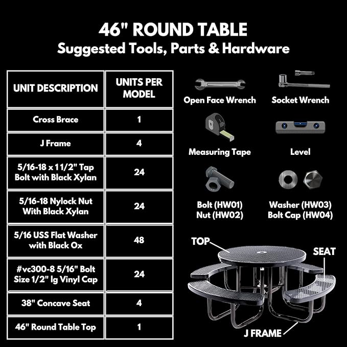Heavy-Duty Portable Outdoor Picnic Table with Umbrella Hole, Punched Steel Commercial-Grade Patio Dining Furniture Made in America (46" Round Top, Textured Green)