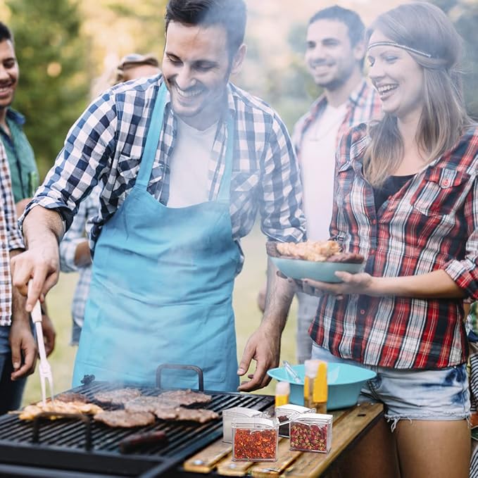 Clear Seasoning Box 4 PCS/Set, Acrylic Seasoning Rack Seasoning Storage Container Condiment Jar Spice Box Spice Jar Spice Pot Spice Rack with Spoon & Lid & Tray for Salt Pepper Sugar (#A)