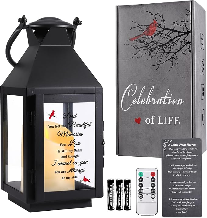 Memorial Lantern, Sympathy Gifts for Loss of Mom/Loved One, Bereavement Gifts, in Memory of Loved One Lantern,Celebration of Life, Memorial Gifts, Funeral Lantern,Dad You Left me Beautiful Memories