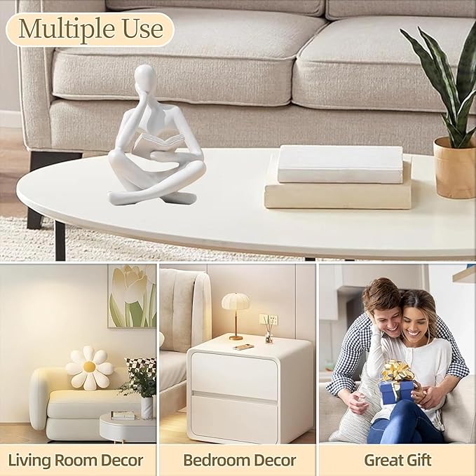 Bookshelf Decor Thinker Statue - Abstract Style Thinker Sculptures Modern Aesthetic Figurine Decoration Statues for Home Decor-Zuo Si-White