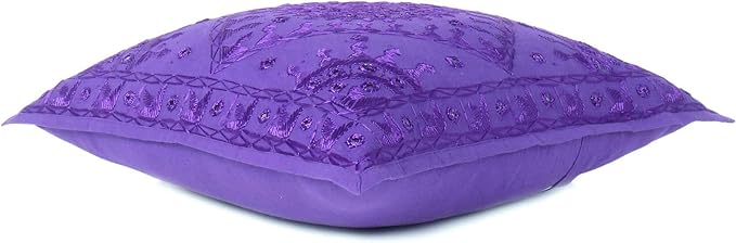 Eyes of India Embroidered Decorative Boho Throw Pillow Cover with Mirrors, Handmade Bohemian Accent Cushion Case for Sofa Couch Bedroom Living Room (Purple, 16" x 16")