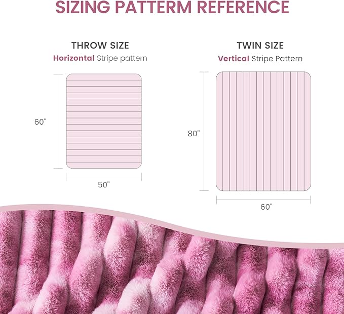 Cozy Bliss Faux Fur Throw Blanket for Couch, Cozy Warm Plush Striped Blanket for Sofa Bedroom Living Room,50 * 60 Inches Tie-dye Pink