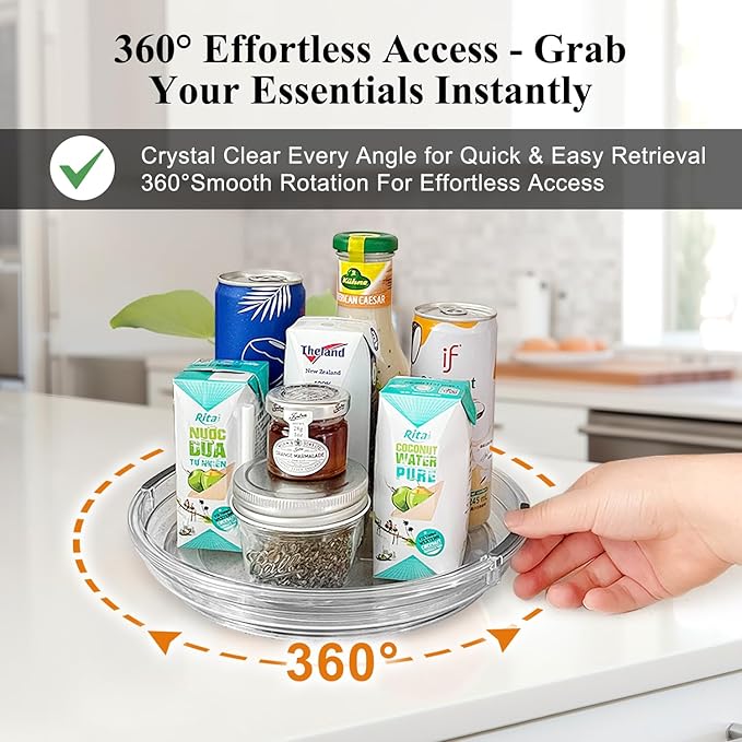 Clear Lazy Susan Organizer Turntable for Cabinet Table Top, 9.25 Inch 2 Pack 360 Rotating Spinning Makeup Organizer for Vanity, Kitchen Storage Rack Heavy-Duty Pantry Spices Tray Countertop Organizer