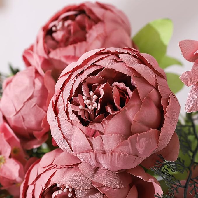 Duovlo Artificial Peony Silk Flowers Fake Flowers Vintage Wedding Home Decoration,Pack of 1 (Rosy Brown)