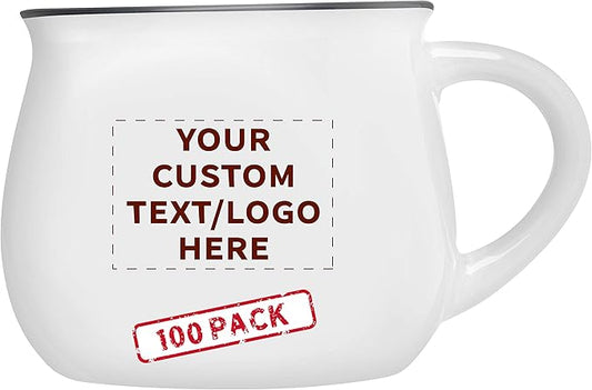 Custom Glazed Campfire Coffee Mugs 12 oz. Set of 100, Personalized Bulk Pack - Perfect for Coffee, Tea, Espresso, Hot Cocoa, Other Beverages - White