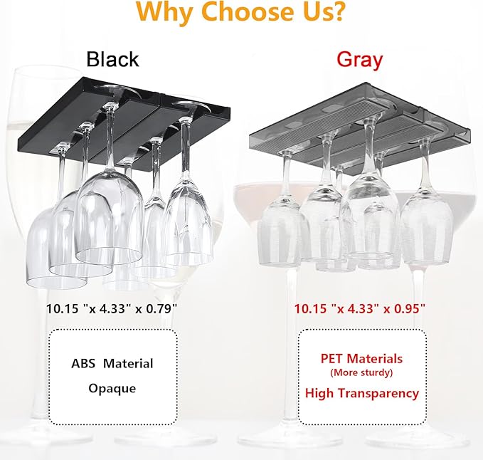 2 Pcs Wine Glass Holder,Stemware Rack Punch-free Hanging Under Cabinet for Bar,Kitchen and Restaurant (Grey)