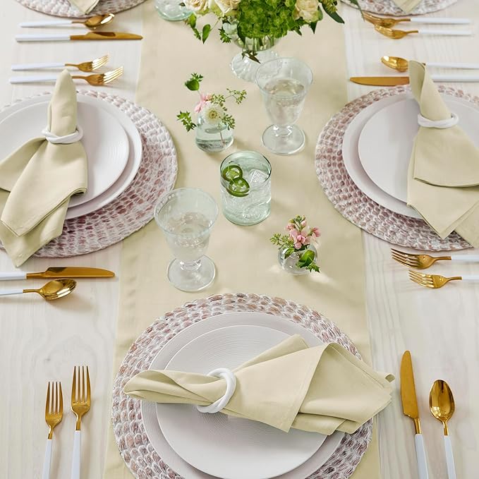 Solino Home Linen Table Runner 108 Inches Long - 100% Pure Linen Birch Table Runner 14 x 108 Inch for Fall, Autumn, Thanksgiving - Fete