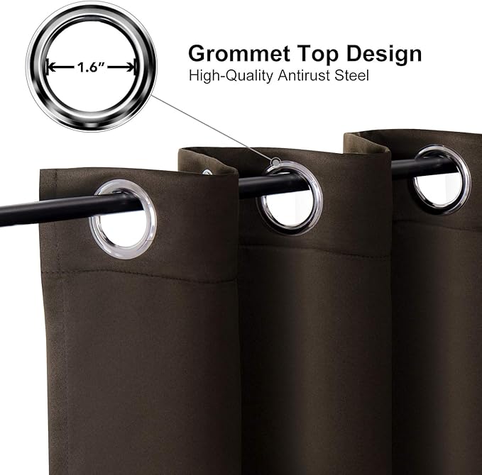 ChrisDowa Small Window Curtains for Kitchen and Bedroom - Grommet Short Thermal Insulated Room Darkening Curtains (2 Panels, Brown, 34 x 36 Inch)