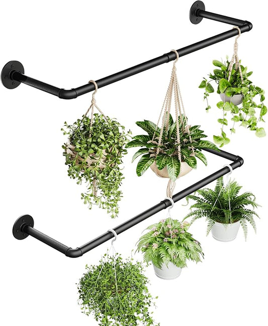 2Pc Hanging Planters for Indoor Plants Plant Hanger Indoor Hanging Plant Holder Black Metal Rod(Pot/Chain/Plant not Included