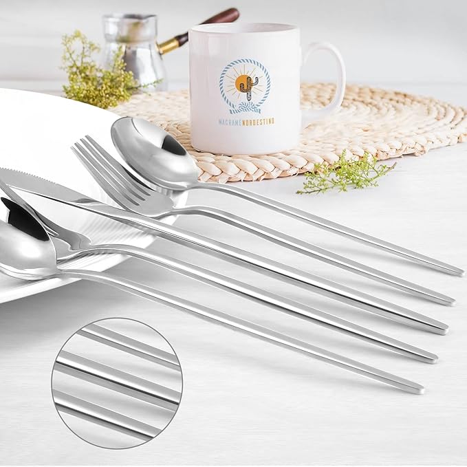 Silverware Set, KassKa 20 Pieces Flatware Cutlery Set, Stainless Steel Utensils Set Spoon Fork Knives Set for Home Restaurant and Kitchen, Mirror Polished Finished, Service for 4