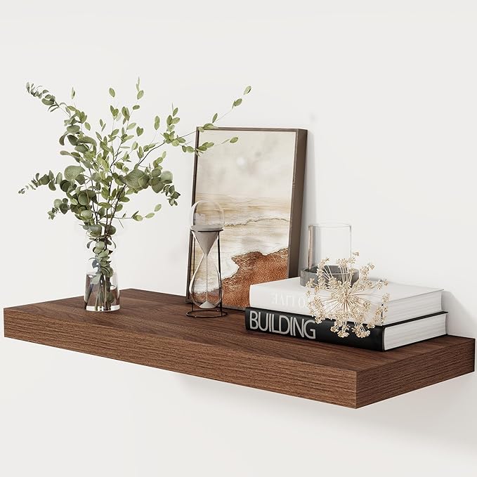 Floating Shelves 30 Inch Long, 12 Inch Deep Floating Shelf for Books, Rustic Wood 30 x 12 Storage Shelves for Wall Storage & Display, Thicked Wall Shelf for Kitchen, Living Room, Walnut Color, 1 Pack