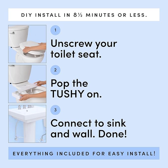 TUSHY 3.0 Spa Cool to Warm Water Bidet Attachment. Easy Universal Toilet Seat Install, Requires Sink Connection for Temperature Control. Fresh Self Cleaning Clean Water (Pink/Bamboo)