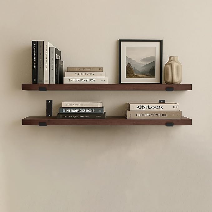 CONSDAN Floating Shelves for Wall Mounted Book Shelf Hanging Shelves Floating Bookshelf for Bedroom, Bathroom, Living Room, Kitchen USA Grown Solid Hardwood, Dark Maple 36x7.5x1.5 in (Set of 2)