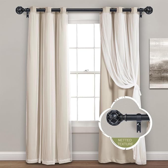 Black Adjustable Curtain Rods for Windows:Farmhouse Heavy Duty Curtain Rod for Bedroom Living Room,Boho Decorative Rustic Drapery Rods with Vintage Coastal Finials,Matte Black 2 Pack 36-88"