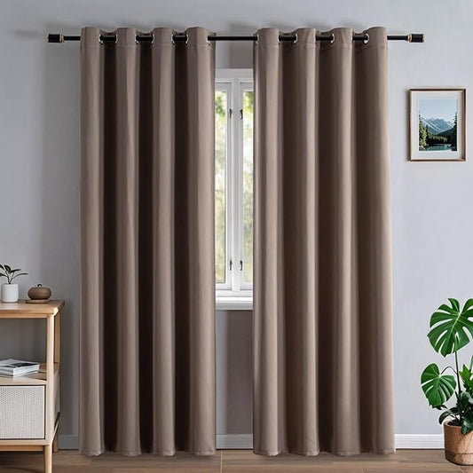 Blackout Curtains 96 Inches Long for Bedroom, Thermal Insulated Blackout Curtains 2 Panels Set, Solid Grommet Privacy Room Darkening Drapes for Living Room Windows(W52 x L96, Khaki)