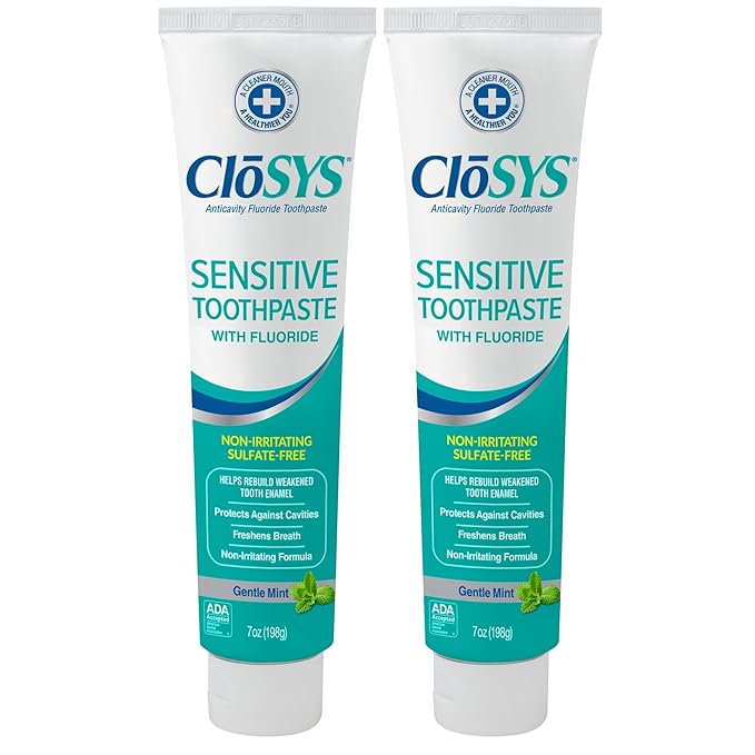 CloSYS Fluoride Toothpaste, 7 Ounce (Pack of 2) Gentle Mint, Whitening, Enamel Protection, Sulfate Free