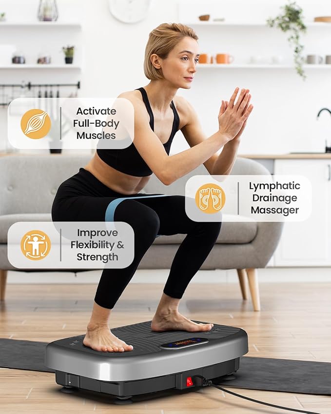 Vibration Plate Exercise Machine, Vibration Plate Platform for Lymphatic Drainage, 200 Adjustable Speeds Power Shaping Vibrating Plate Helps Weight Loss, Shaping, Max Weight 450 Lbs