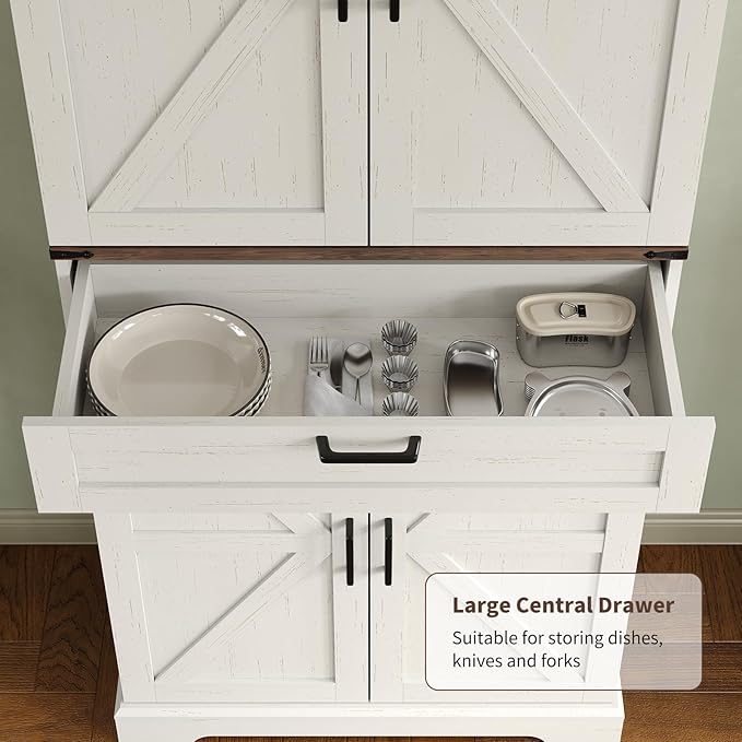 72'' Kitchen Storage Pantry Cabinet, Tall Storage Cabinet with 8 Door Shelves, 2 Cabinets and 1 Drawer, Freestanding Cupboard for Kitchen, Dining Room, Bathroom, Laundry, Off White