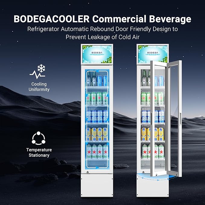 BODEGACOOLER 5.7 Cu.Ft Commercial Beverage Refrigerator,Commercial Cooler Refrigerators Glass Door Display Fridge for Bar,Drink,Tall Drink Cooler for Parties,Slim Single Door Display Fride