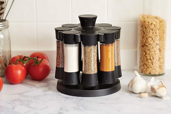 Kitchen Art Elite Auto-Measure Spice Professional 8 Compartments Black 7.45 x 7.45 x 8.25 inches